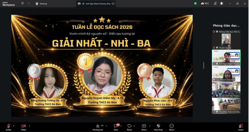 Top 3 học sinh khối THCS đạt thành tích cao trong Tuần lễ Đọc sách năm 2026